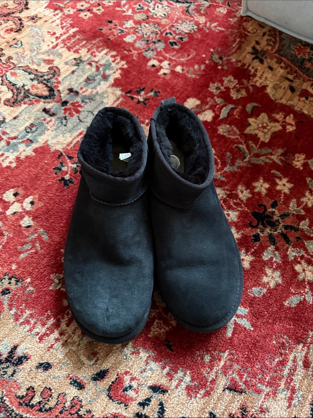 UGG Black Suede Shearling-Lined Low Ankle Boots